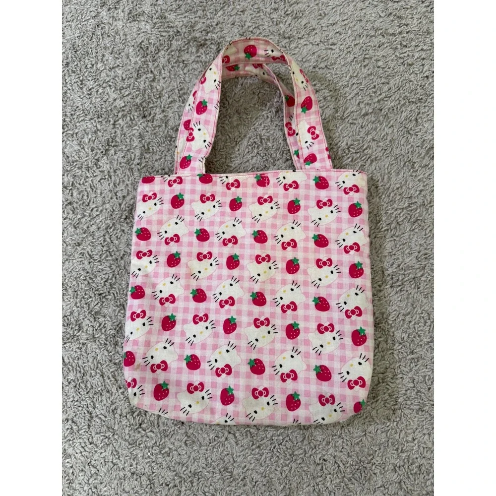 Sanrio‎ Hello Kitty Tote Bag Small Pink Gingham Strawberry Kids Kawaii Bag